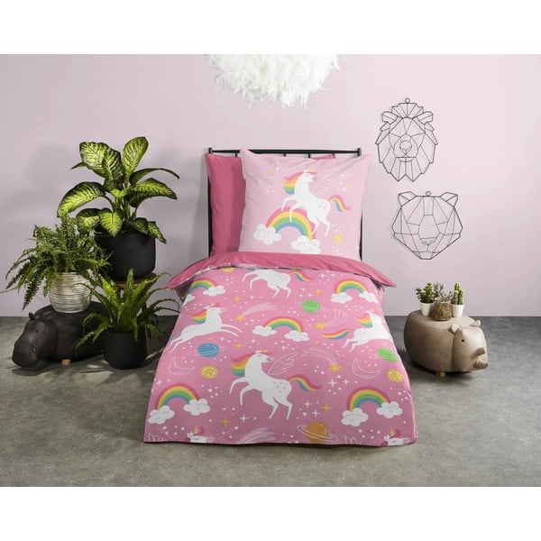 Set copripiumino e federa da bambini rosa in microfibra per letto singolo 140x200 cm – Good Morning-image-1