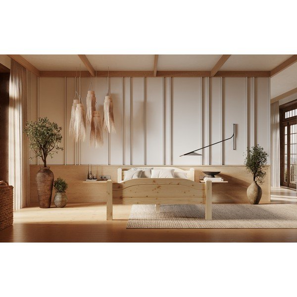 Letto matrimoniale di colore naturale in pino massiccio 140x200 cm Liva – Olivia Living-image-4