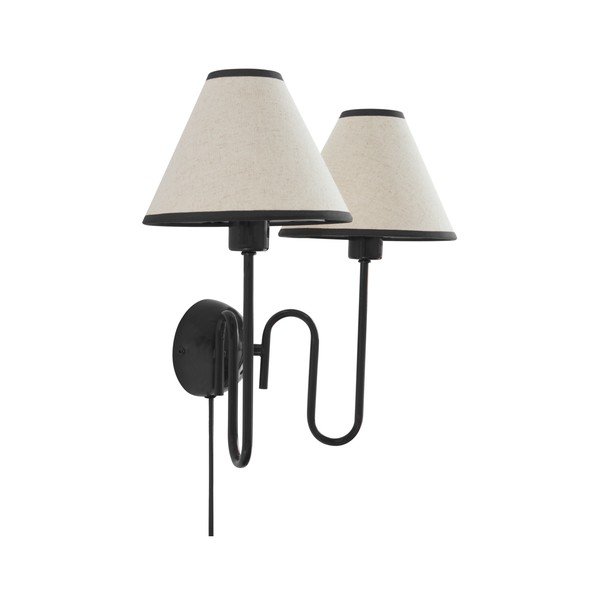Lampada da parete nera/beige in lino con alimentazione a corrente Juliet – Jotex-image-3