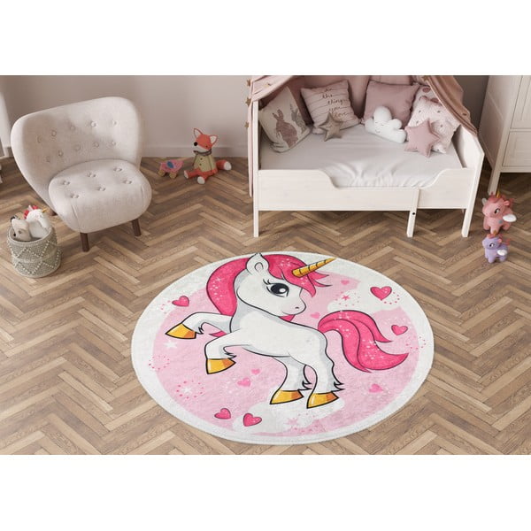 Tappeto per bambini rosa lavabile ø120 cm Pink Unicorn – Vitaus-image-1