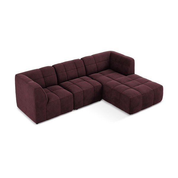 Divano angolare burgundy (con penisola a destra/con chaise lounge) con rivestimento in velluto Aloha – Makamii-image-3