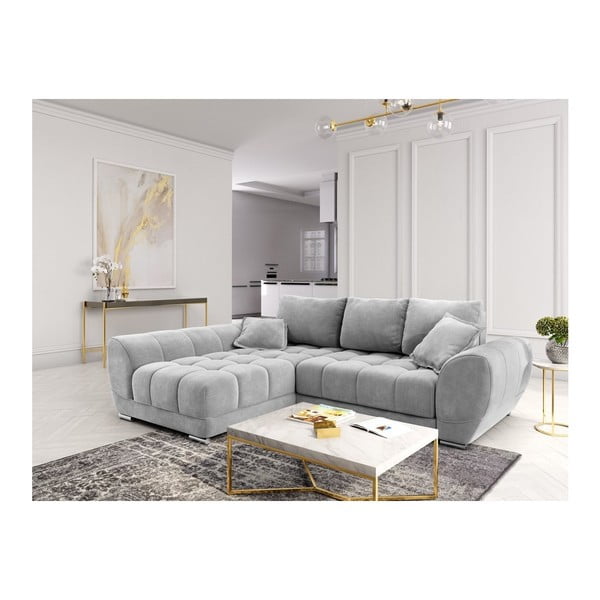 Divano letto angolare grigio chiaro con rivestimento in velluto, angolo sinistro Nuage - Windsor & Co Sofas-image-4