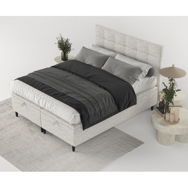 Letto matrimoniale imbottito grigio chiaro con contenitore 180x200 cm Senses - Maison de Rêve-image-3