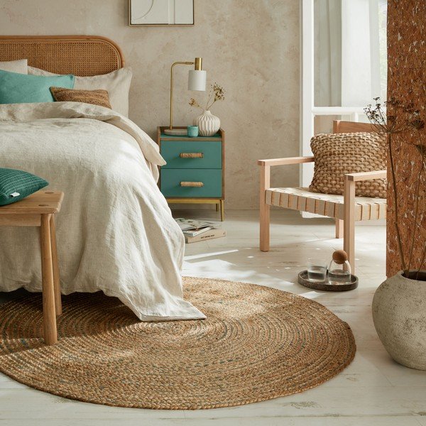 Tappeto rotondo blu/di colore naturale in iuta reversibile ø 133 cm Capri – Flair Rugs-image-1