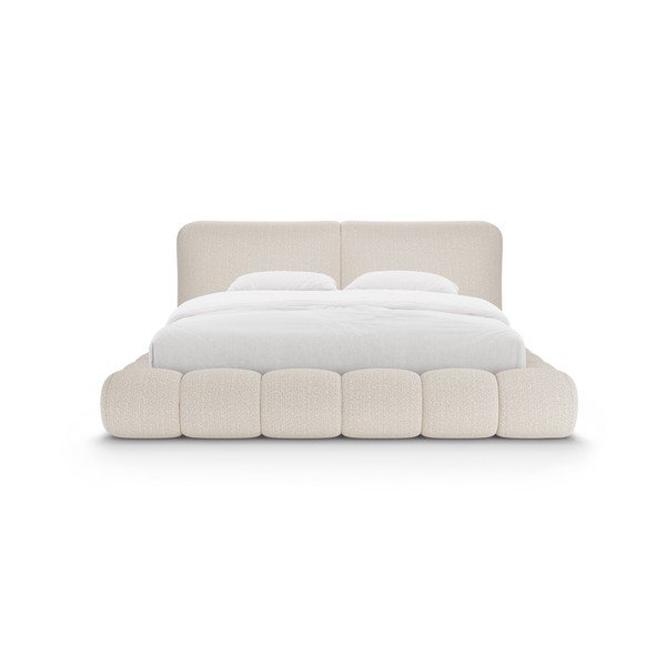 Letto matrimoniale imbottito beige con contenitore con rete inclusa 200x200 cm Solange – Micadoni -image-4