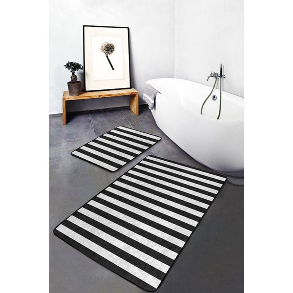 Tappetini da bagno bianco-nero in set da 2 100x60 cm - Minimalist Home World-image-1