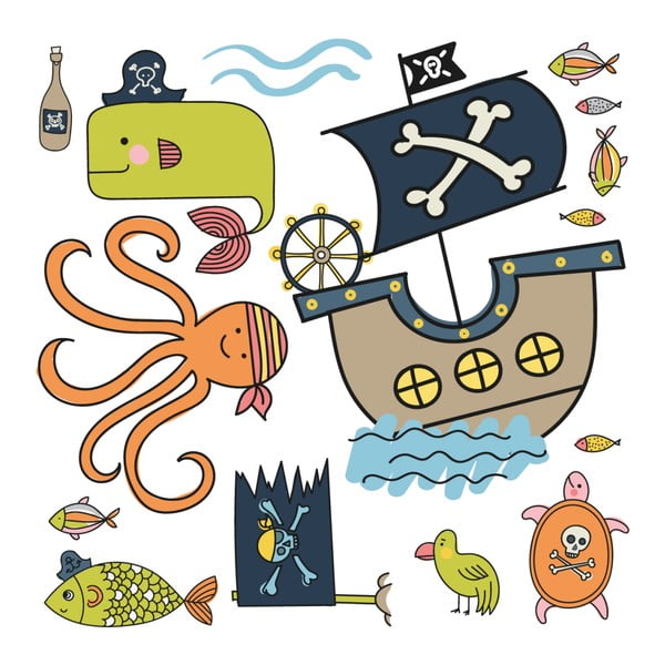 Adesivi murali per bambini Nave dei pirati e polipo - Ambiance