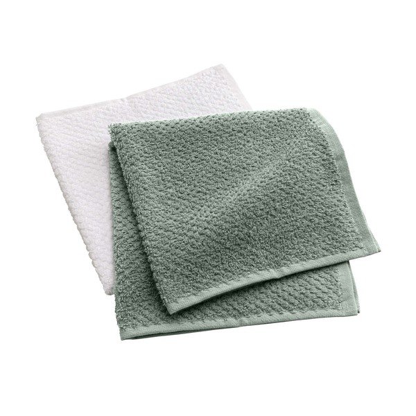 Set di asciugamani tipo terry bianchi/verdi in cotone 2 pz 50x50 cm Gourmet – douceur d'intérieur