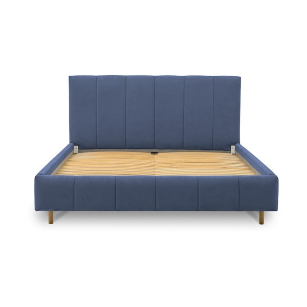 Letto matrimoniale imbottito blu con doghe in legno 180x200 cm Zee - Scandic-image-2