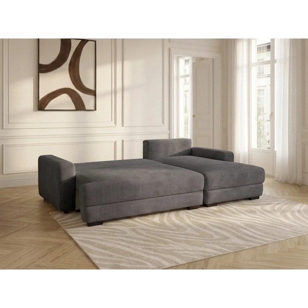 Divano angolare grigio scuro allungabile/con contenitore (con penisola a destra/con chaise lounge) con rivestimento in velluto a coste Campi – Bobochic Paris-image-3