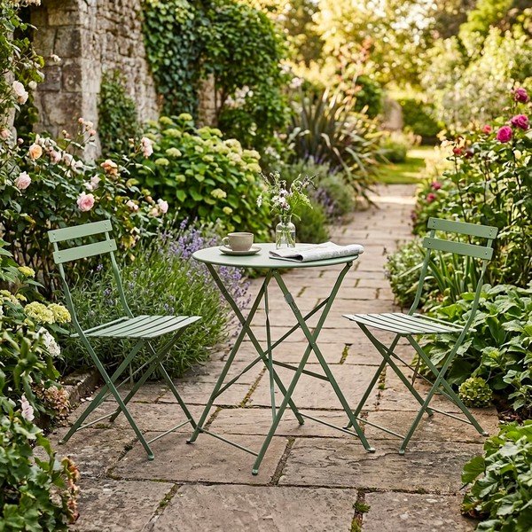 Set da pranzo da giardino color salvia in acciaio per 2 persone Austin – Bizzotto-image-1