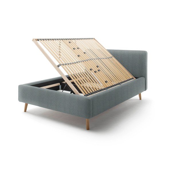 Letto matrimoniale imbottito grigio scuro con contenitore con rete inclusa 140x200 cm Mattis – Meise Möbel-image-2