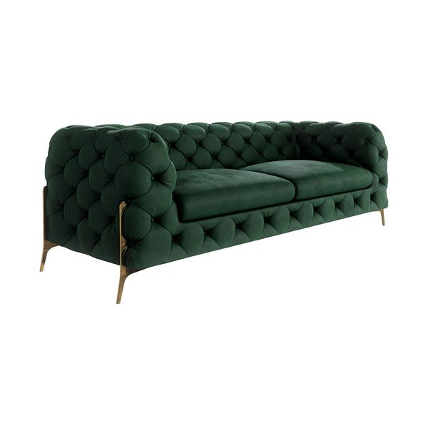 Divano verde scuro con rivestimento in velluto 225 cm Chelsea Bis – Ropez-image-2