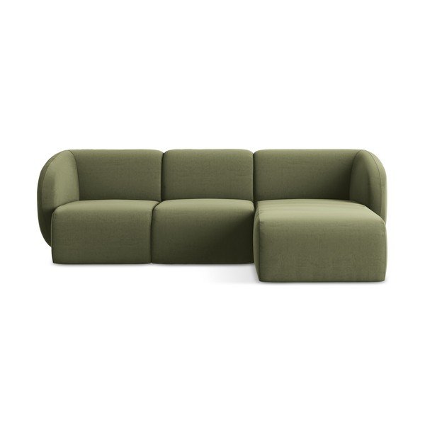 Divano angolare verde (con penisola a destra/con chaise lounge) con rivestimento in velluto Lani – Makamii