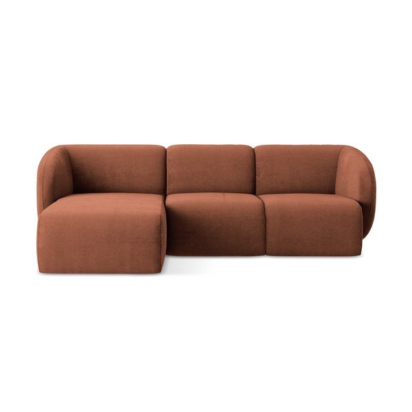 Divano angolare color terracotta (con penisola a sinistra/con chaise lounge) con rivestimento in ciniglia Lani – Makamii