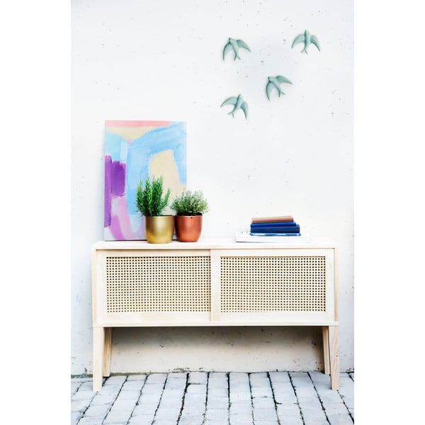 Set di 2 decorazioni da parete in porcellana azzurra fatte a mano Golondrinas - Velvet Atelier-image-1