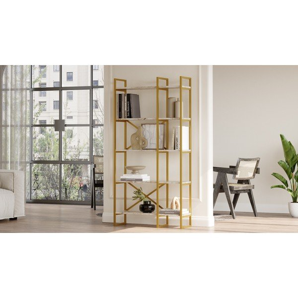 Scaffale in marmo con decorazioni in bianco e oro 87,5x175 cm Monica - Kalune Design-image-1