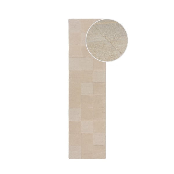 Passatoia in lana beige tessuta a mano 60x230 cm Checkerboard - Flair Rugs