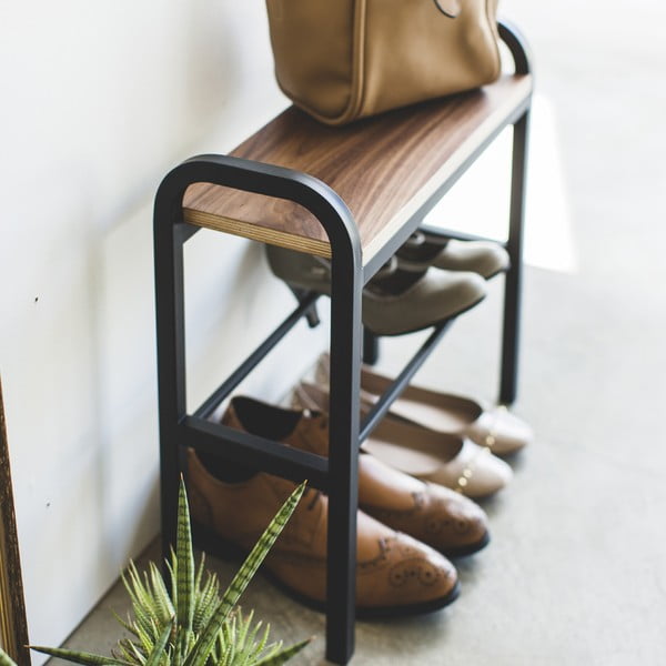 Scarpiera in metallo di colore nero-naturale Tower - YAMAZAKI-image-3