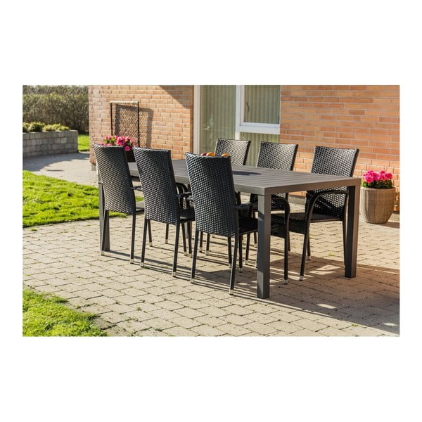 Set da pranzo da giardino per 6 persone con sedia Paris nera e tavolo Viking, 90 x 205 cm Viking & Paris - Bonami Selection