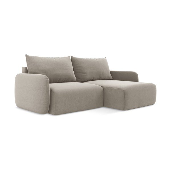 Divano angolare grigio tortora allungabile/con contenitore (con penisola a destra/con chaise lounge) con rivestimento in velluto Kalena – Makamii-image-2