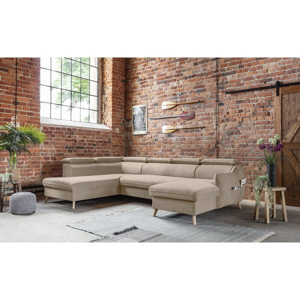 Divano letto angolare in velluto beige a "U" (angolo sinistro) Sweet Harmony - Miuform-image-4