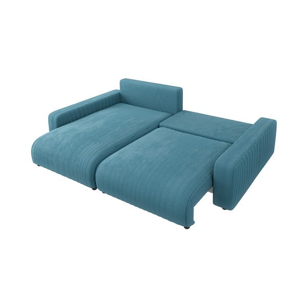 Divano angolare turchese allungabile con rivestimento in velluto a coste Sara – Ropez-image-3