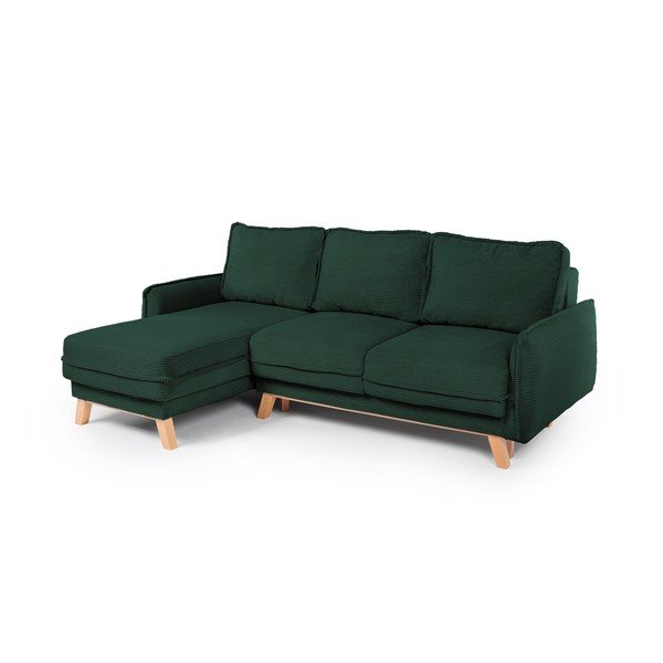 Divano angolare verde scuro allungabile/con contenitore con rivestimento in velluto a coste Tori – Bonami Selection-image-1