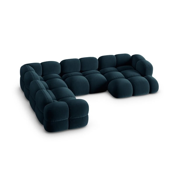 Divano angolare blu scuro (con penisola a sinistra/a U) con rivestimento in velluto Loretto – Cosmopolitan Design-image-2