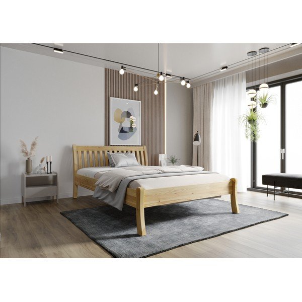 Letto matrimoniale di colore naturale in pino massiccio 160x200 cm Tonja – Olivia Living-image-4