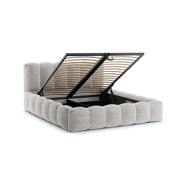 Letto matrimoniale imbottito grigio chiaro con contenitore con rete inclusa 200x200 cm Lupine – Micadoni -image-4