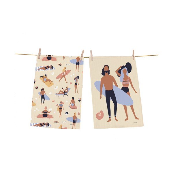 Set di 2 asciugamani da cucina in cotone beige, 50 x 70 cm Beach Life - Butter Kings