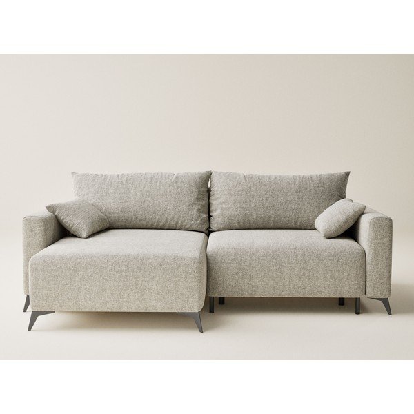 Divano angolare beige allungabile/con contenitore (con penisola a sinistra/con chaise lounge) con rivestimento in ciniglia Leon – Maison de Rêve-image-2