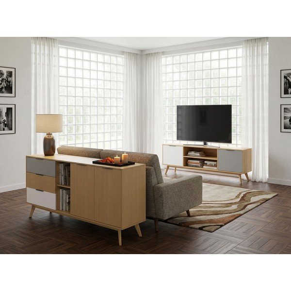 Tavolo TV in legno di pino di colore naturale 140x53 cm Elfa - Marckeric-image-2