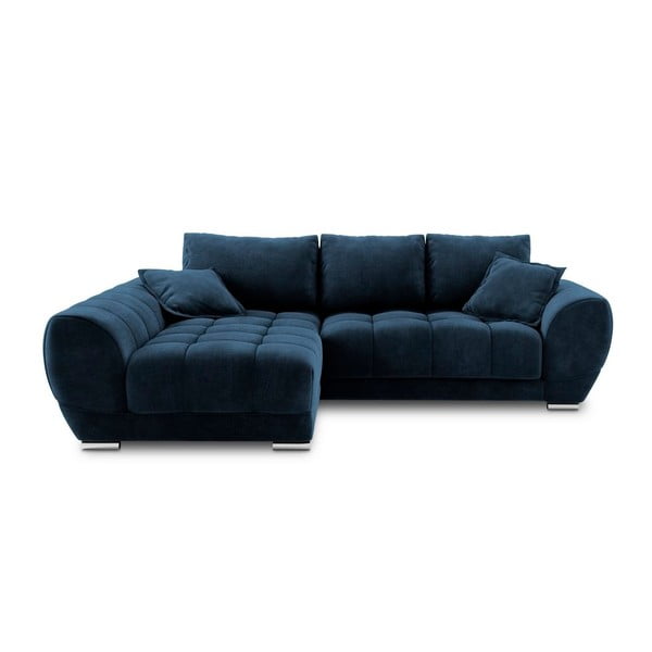 Divano letto angolare blu reale con rivestimento in velluto, angolo sinistro Nuage - Windsor & Co Sofas