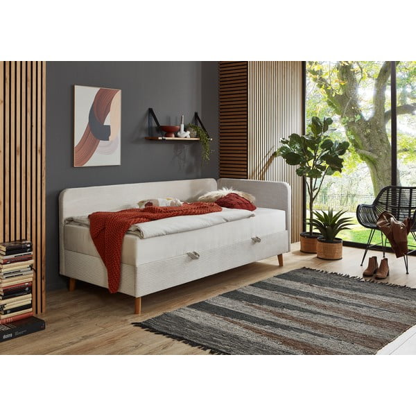 Letto singolo imbottito beige con contenitore con materasso incluso 90x200 cm Cabana – Meise Möbel-image-1