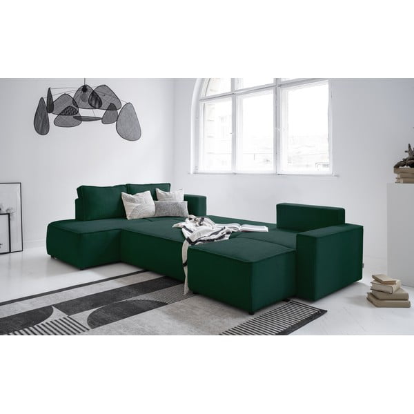 Divano letto angolare in velluto a coste verde scuro Brave Dave - Miuform-image-4