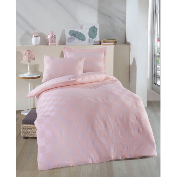 Biancheria da letto rosa in tessuto damascato per letto singolo 140x200 cm Kareli – Mijolnir-image-1