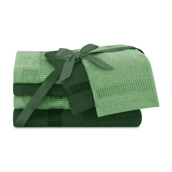 Set di asciugamani per viso e corpo tipo terry verdi in cotone 6 pz Avium – Restilo-image-1