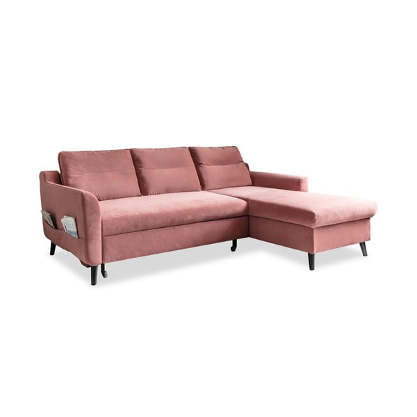 Divano letto angolare in velluto rosa, angolo destro Stylish Stan - Miuform-image-3