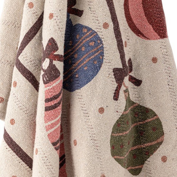 Coperta beige in cotone riciclato a tema natalizio 130x160 cm Ornamentia – Bloomingville-image-3
