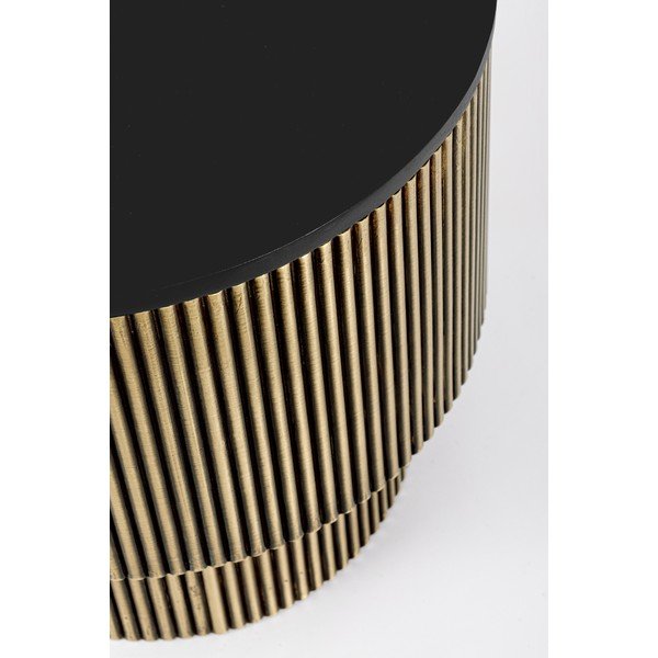 Tavolino da salotto rotondo nero/dorato con piano in legno di mango ø 50 cm Virat – Bizzotto-image-3