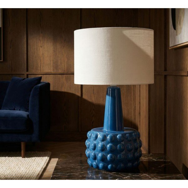 Lampada da tavolo bianca/blu in ceramica con paralume in tessuto (altezza totale 51,5 cm) Gress – Mauro Ferretti-image-1