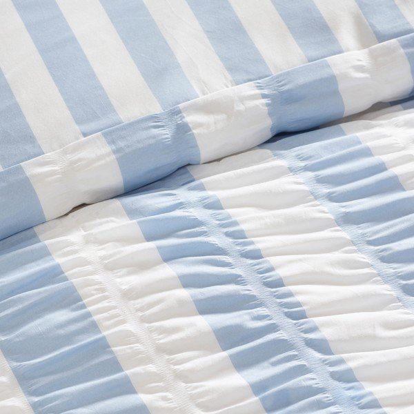 Set copripiumino e federa blu per letto matrimoniale 200x200 cm Seersucker Frill Stripe – Catherine Lansfield-image-3