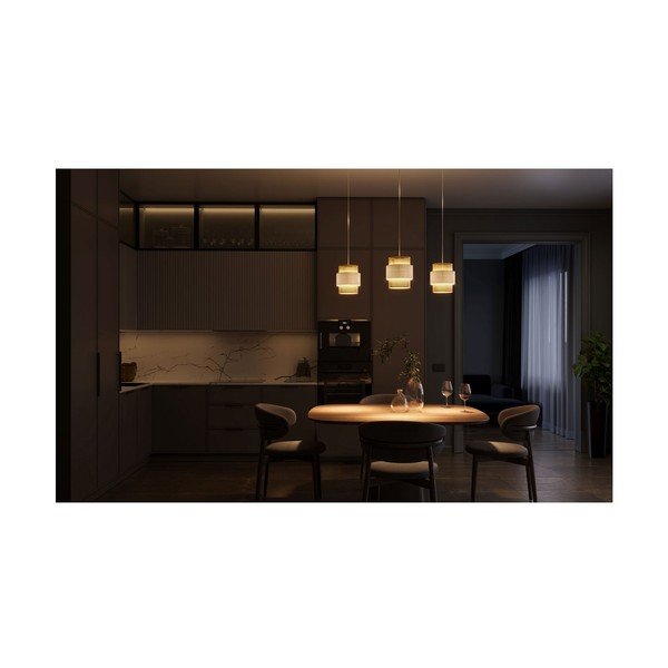 Lampada a sospensione in colore naturale con paralume in tessuto di rattan Abra 2 - GTV-image-2