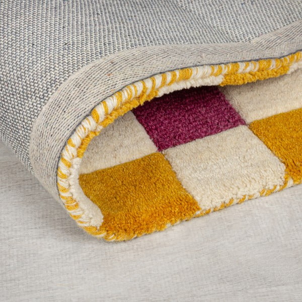 Tappeto in lana giallo e rosa tessuto a mano 160x230 cm Kai Wool Border - Flair Rugs-image-3