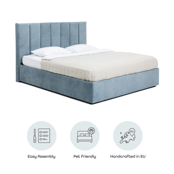 Letto matrimoniale imbottito blu con contenitore con rete inclusa 180x200 cm Thessa Bold Line – Bonami Selection-image-4