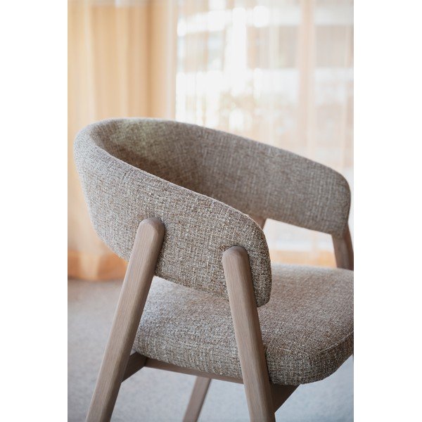 Sedia da pranzo beige/colore naturale chiaro in rovere massiccio con braccioli Barnaby – Rowico-image-3