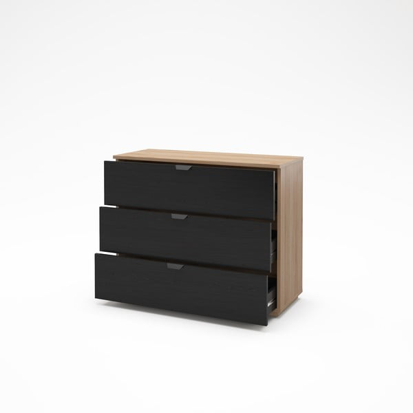 Cassettiera effetto rovere in nero-naturale 100x80x40 cm Dennis - Marckeric-image-2