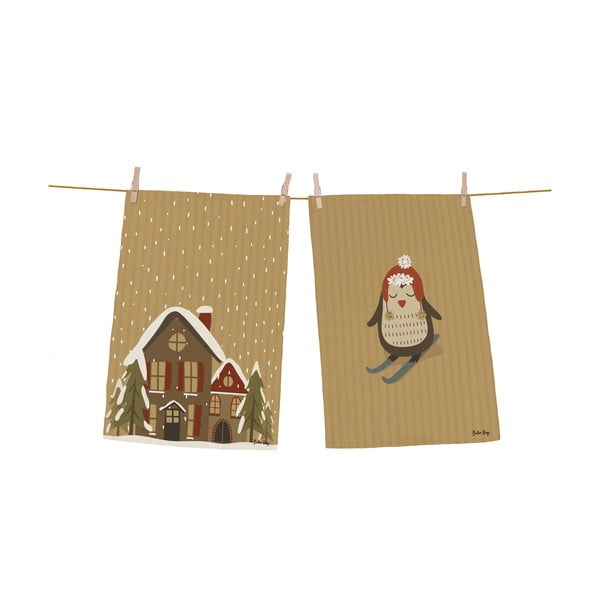Asciugamani in cotone con motivo natalizio in set da 2 50x70 cm Snowing Day - Butter Kings